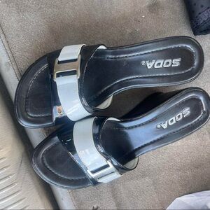 Soda Women's Black and White Mules